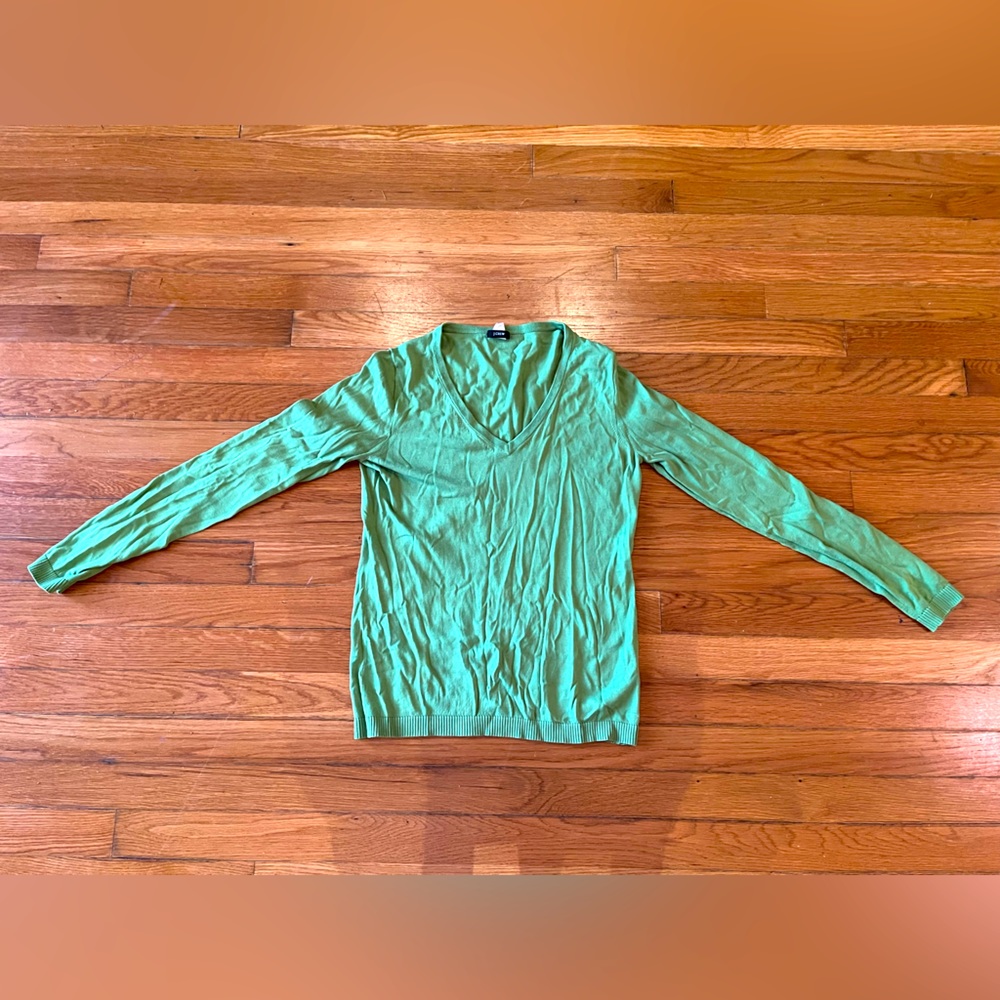 J Crew 100% cotton green knit top, size small
